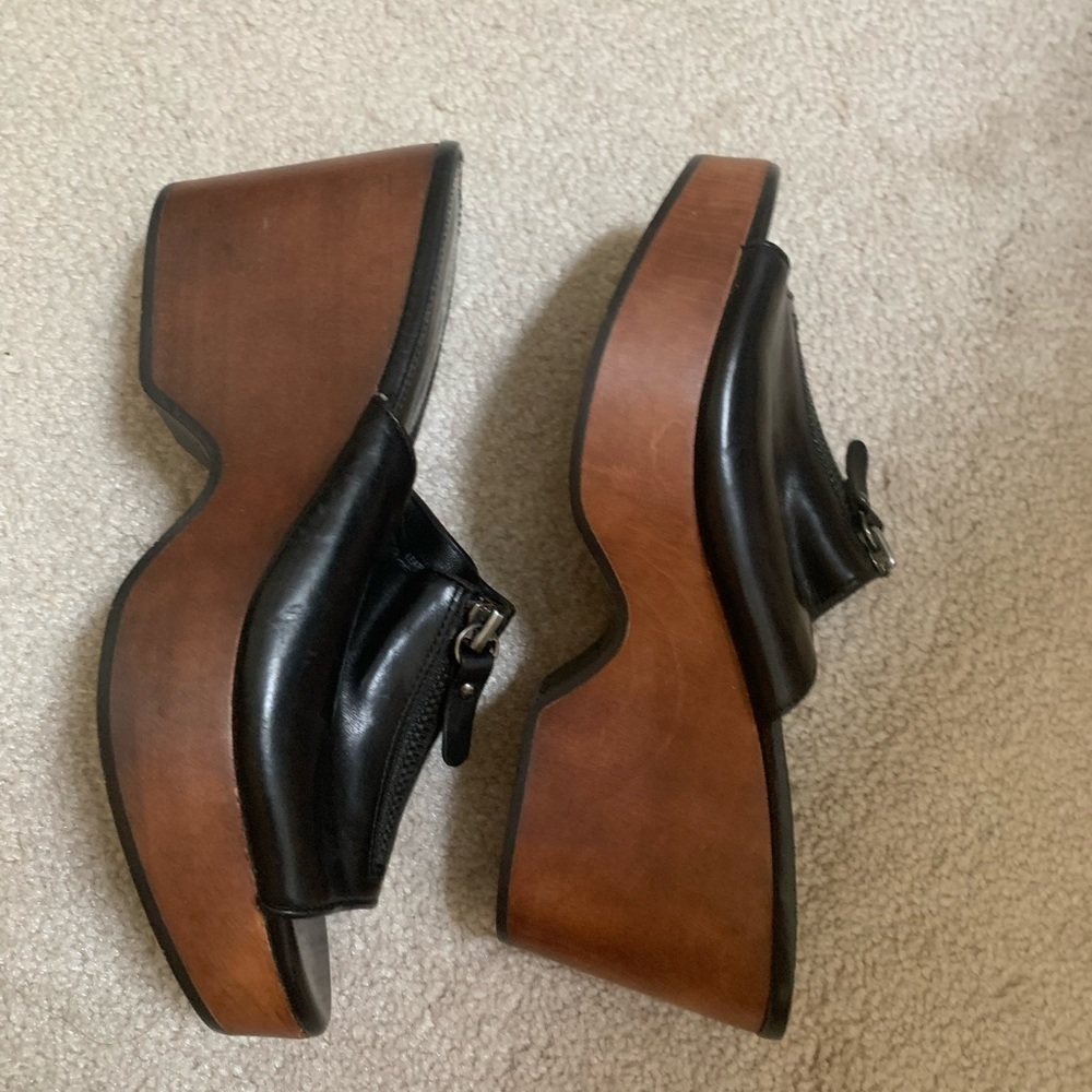 NEW Via Spiga Leather Wooden Platform Sandal